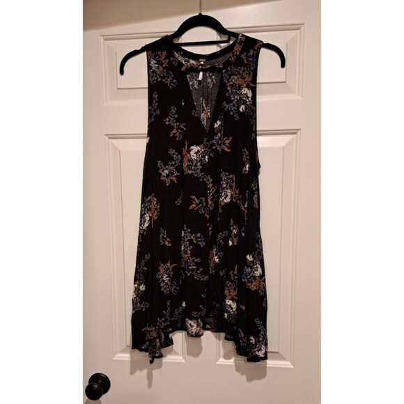 Free People Black Floral Snap Out of it Pull Over Swing Dress Size Small - Picture 1 of 14